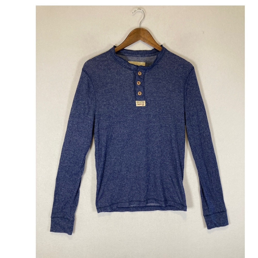Coastal Casual Hollister Mens Large Blue Long Sleeve Slub Henley Shirt 3A4396
